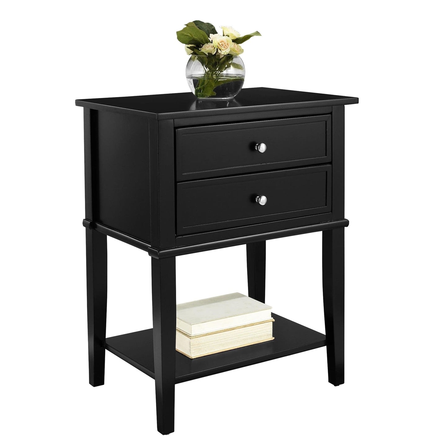 Ameriwood Home Franklin Accent Table with 2 Drawers, Black Finish, Engineered Wood Construction