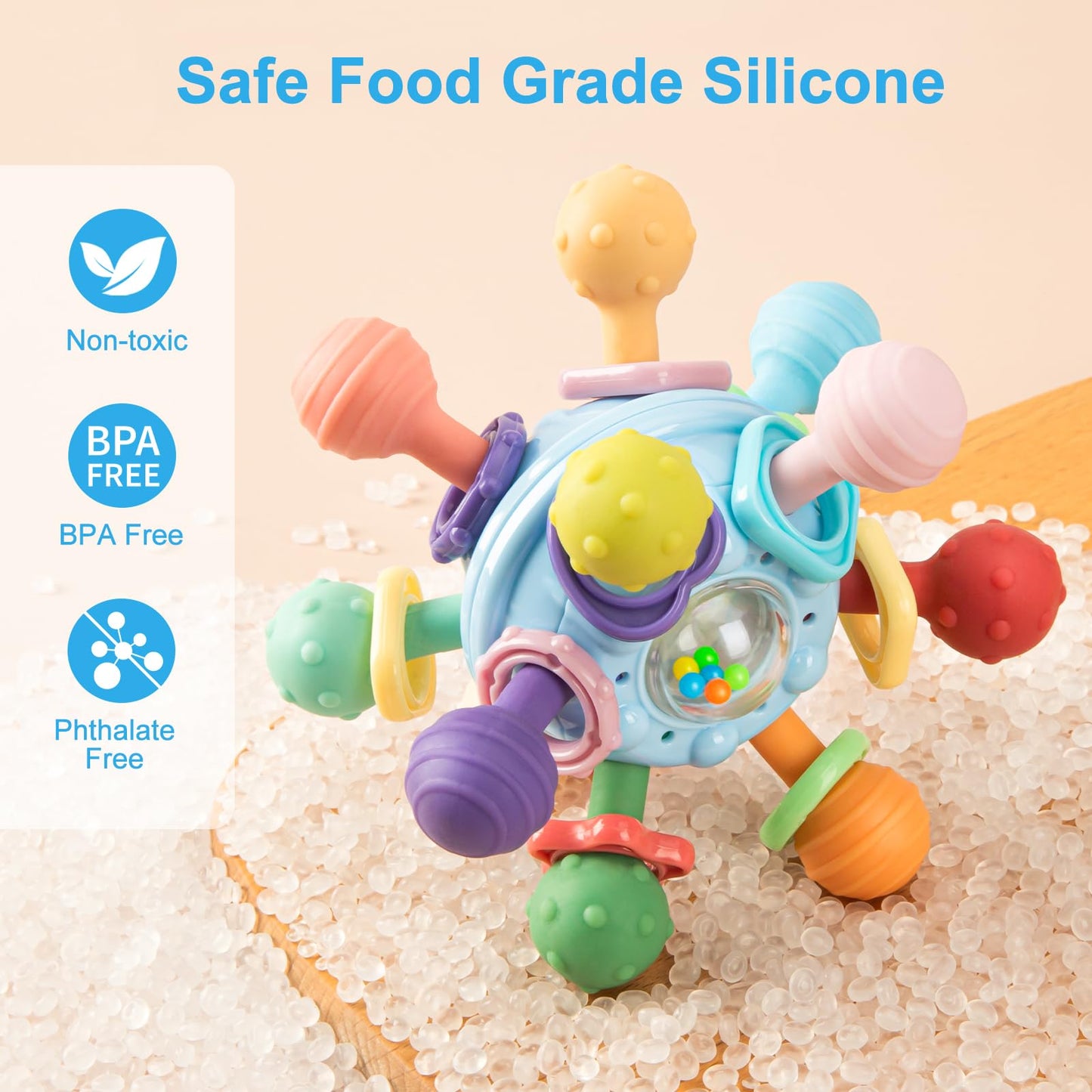 Baby Teething Toys, Baby Teethers Montessori Sensory Toys for 0-6 6-12 Months, Gifts for 1 Year Old Boys Girls Infant Newborn 0 3 6 9 12 18 Months Toys- Blue