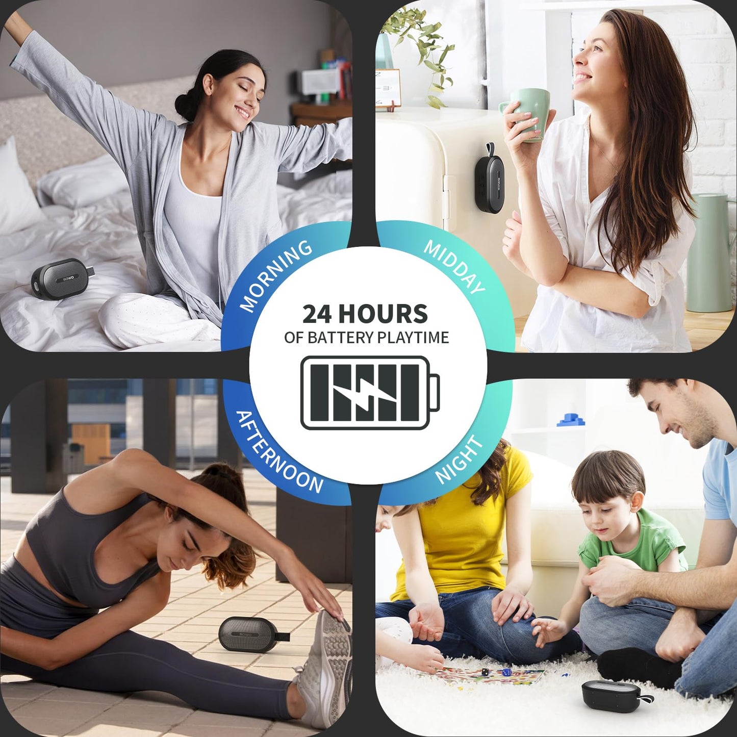 SOWO Wireless Portable Small Speaker, Ultra Magnetic Bluetooth Speaker for Golf Cart, Coverless IP67 Waterproof, 24 H Playtime, Pro Sound, Clip On Design for Outdoor, Indoor - Black