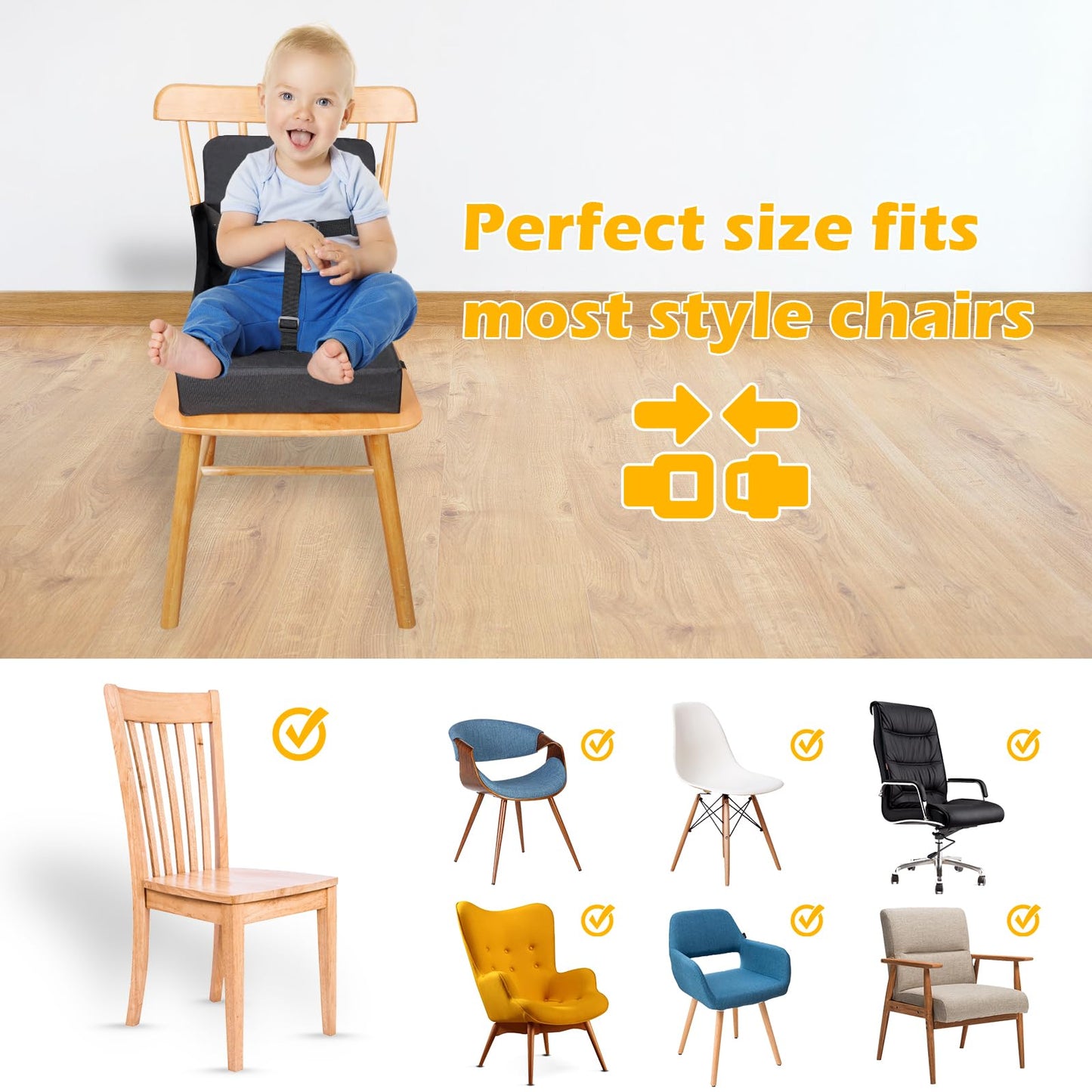 Toddler Booster Seat for Dining Table, Booster Seat for Table, 12.6x3.34 Inch Portable High Chair for Travel, HOSEASCA Compact Lightweight Travel Booster Seat with Adjustable Straps for Baby(Black)