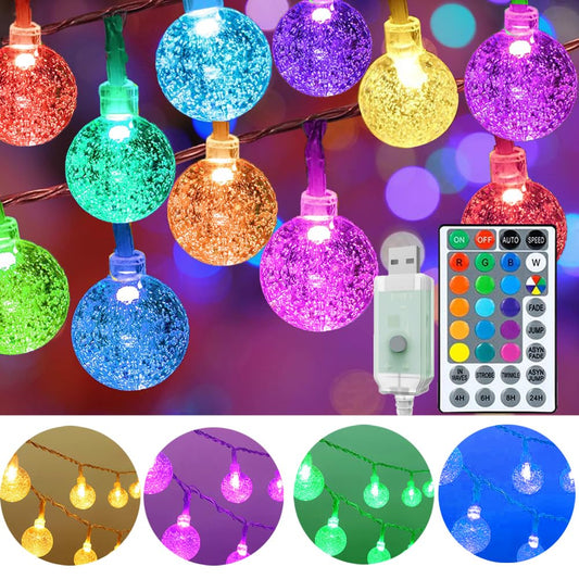 Mocalido 50ft Color Changing Globe String Lights Indoor, Hanging Colored Lights for Bedroom 75 LED USB Powered with Remote, Fairy Lights Classroom, Camping Tent Decor