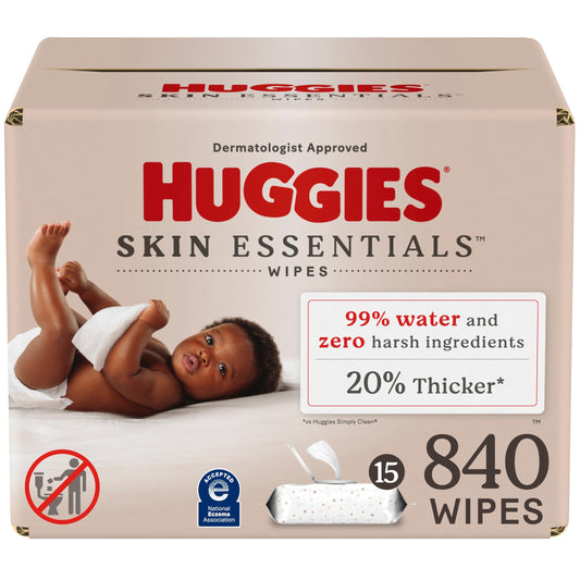 Huggies Skin Essentials Baby Wipes, Hypoallergenic, 99% Water, 10 Flip Top Packs (560 Wipes Total)