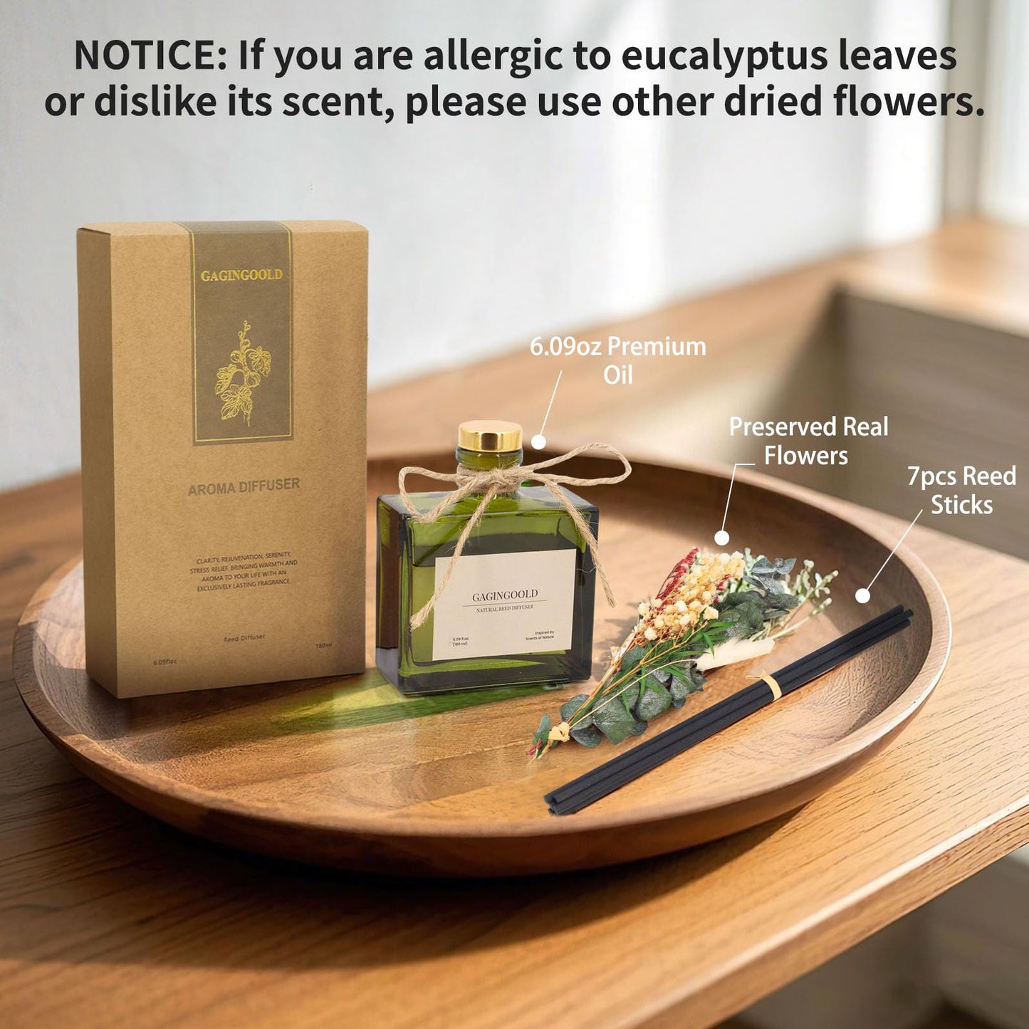 GAGINGOOLD Reed Diffuser, 6.09 oz Sandalwood Scent Diffuser with Sticks & Dried Flowers, 120 Days Long Lasting Reed diffusers for Home, Elegant Fragrance for Bathroom Bedroom Office Decor, air Fresh