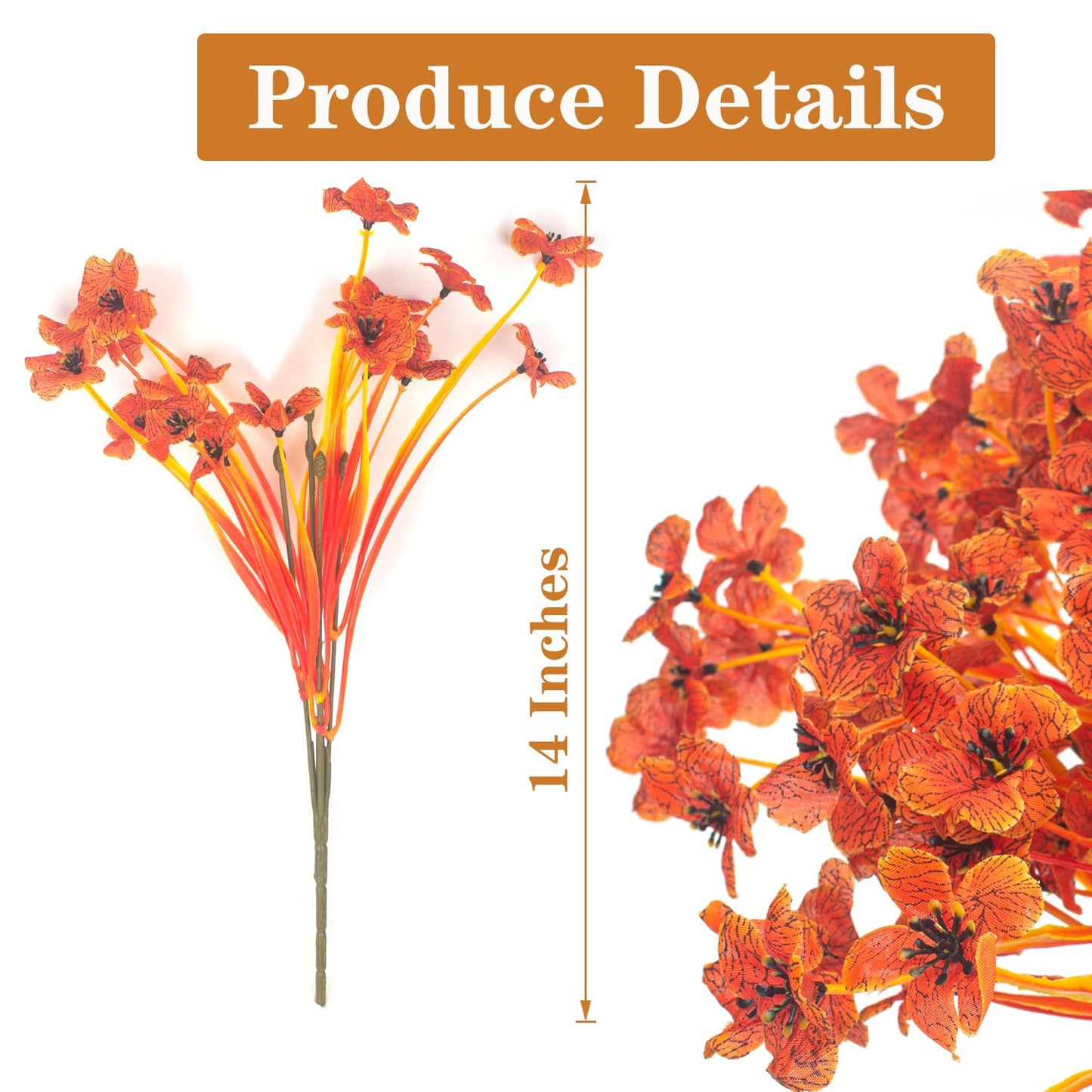 Artificial Fall Flowers for Outdoors, 20 Bundles Faux Plants No Fade Plastic Shrubs Autumn Decor Farmhouse Home Garden Thanksgiving (Fall Orange)