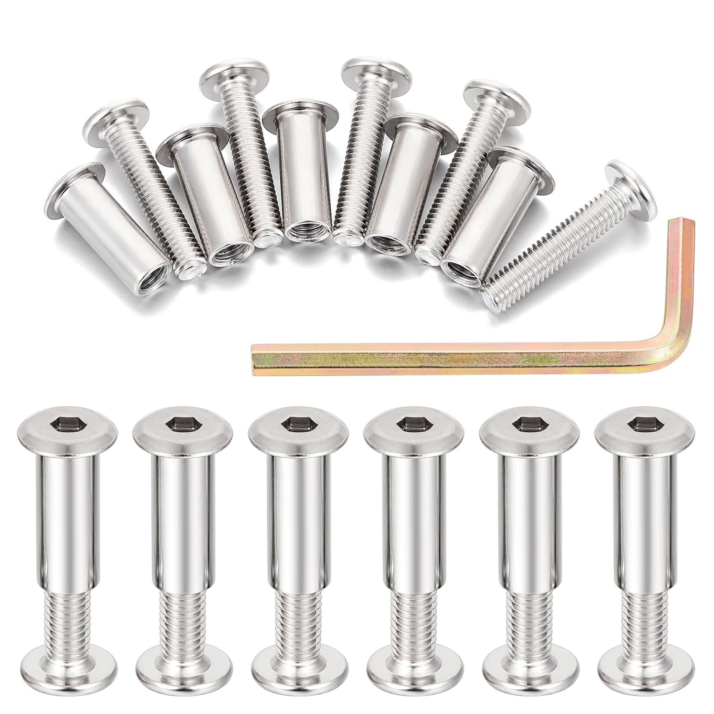 Xrfoiniu 100 Sets Silver Hexagon Nuts and Bolts Assortment Kit - M6x30mm Metal Fastener Connector for Machine Screws, Furniture Binding Screw Bolts Cap Nuts Socket Cover