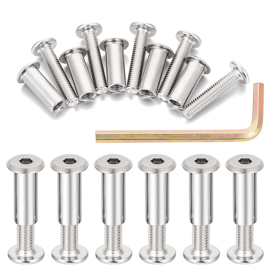 Xrfoiniu 100 Sets Silver Hexagon Nuts and Bolts Assortment Kit - M6x30mm Metal Fastener Connector for Machine Screws, Furniture Binding Screw Bolts Cap Nuts Socket Cover