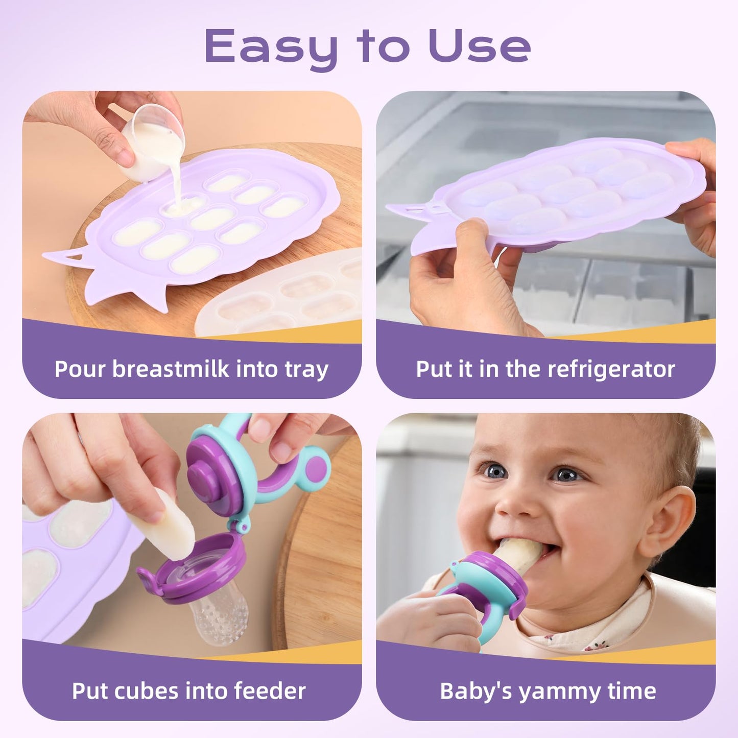 Baby Fruit Feeder & Baby Breastmilk Popsicle Molds, Baby Food Freezer Tray Storage Containers, Silicone Pacifier Feeder and Teether, Includes 6 Extra Food Pacifier