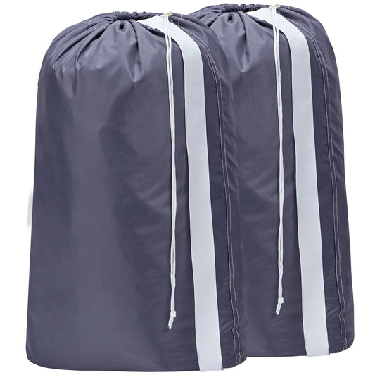HOMEST 2 Pack XL Nylon Laundry Bag with Strap, Large Dirty Garments Organizer, Easy Fit a Hamper or Clothing Basket, Can Carry Up to 4 Loads of Clothes, Grey