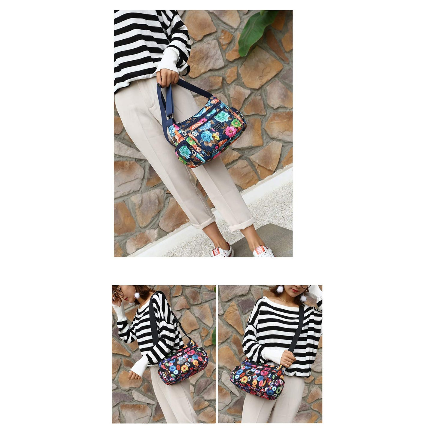 NOTAG Crossbody Bags for Women Nylon Shoulder Bag Floral Multi-Pocket Purses and Handbags (CH)