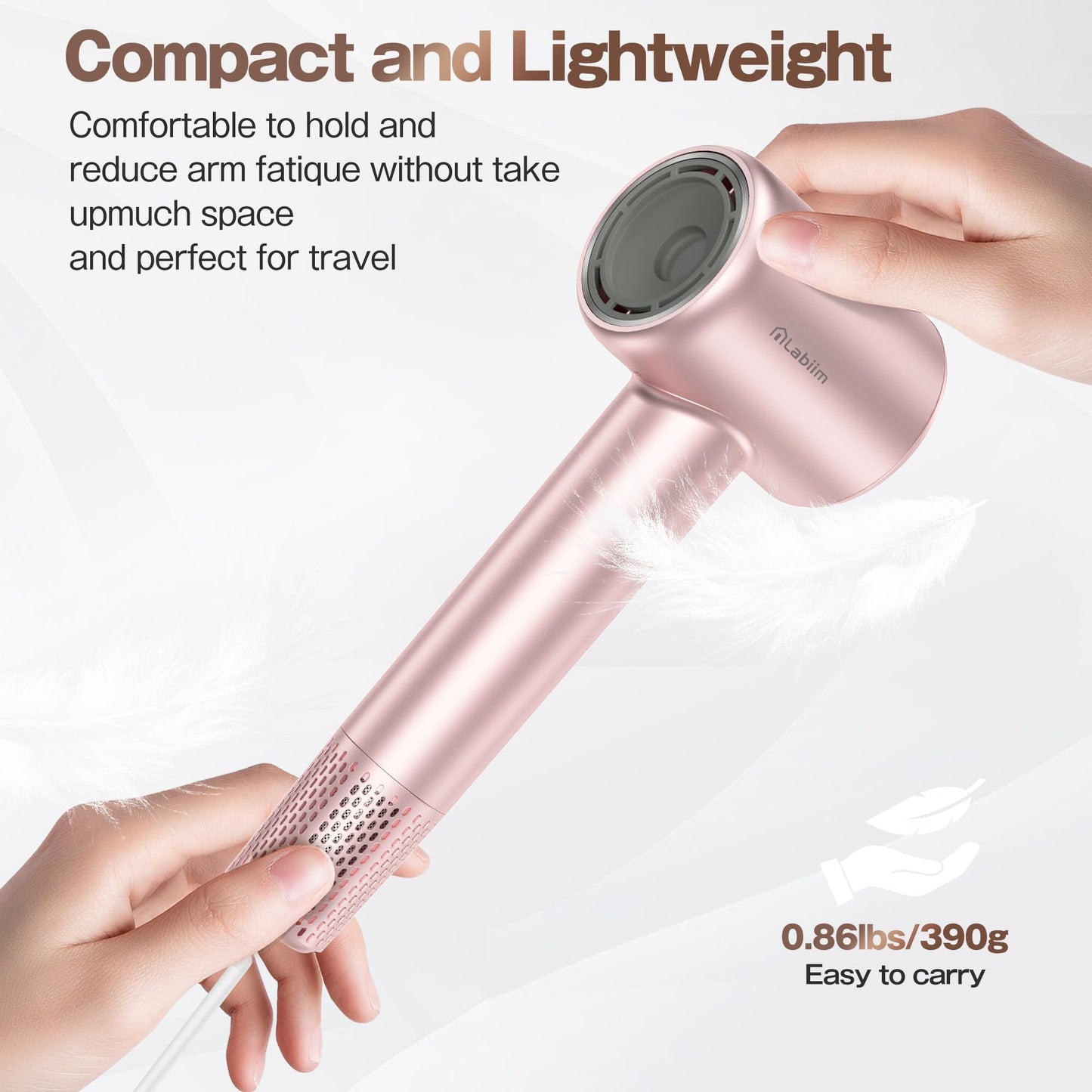 Labiim Hair Dryer, High-Speed Ionic Low Noise Blow Dryer with Brushless Motor for Fast Drying, Thermo-Control Quiet Compact Hair Blow Dryer, Hairdryer with 1 Nozzle Attachments for Home Salon Travel
