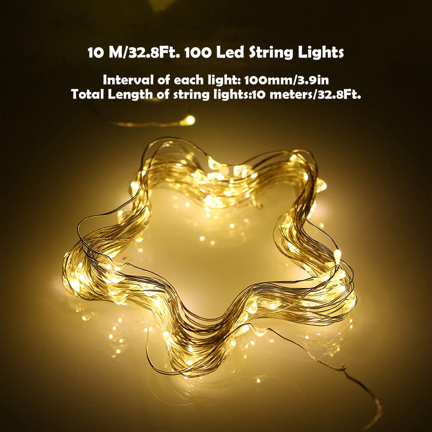 Mikasol Led String Lights, Mini Battery Powered Copper Wire Starry Fairy Lights, Battery Operated String Lights for Bedroom, Christmas, Parties, Wedding, Centerpiece, Decoration (10m/33ft Warm White)