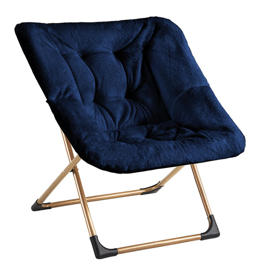 Youtanic Comfy Oversized Saucer Chair, Soft Faux Fur Reading Lounge Chair for Adults, Stable X-Large Metal Frame and Non-Slip Pad, Foldable Cozy Chairs for Bedroom, Living Room, Dorm, Office, Blue