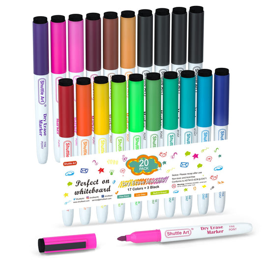 Shuttle Art Dry Erase Markers, 90 Bulk Pack 15 Colors Magnetic Whiteboard Markers with Erase, Fine Point Dry Erase Markers are Perfect for Writing on Whiteboard Mirrors Glass for School Office