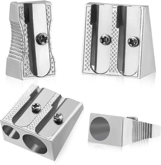OFiSEXPT Metal Pencil Sharpeners, 4pcs Manual Double Hole Pencil Sharpener for Colored Graphite Pencils, Crayon Sharpener, Home School Office