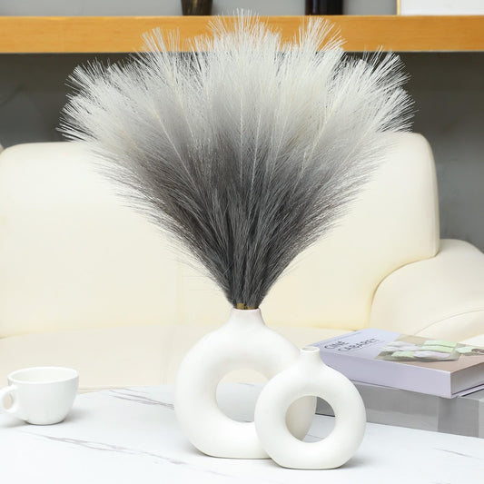Ureymx Faux Pampas Grass Decor 17.7 Inch 6pcs, Pompas Grass Flower Arrangement and Vase Filler Artificial Pampas Grass Short Decor for Boho Home Wedding Decoration (Gradient Grey)