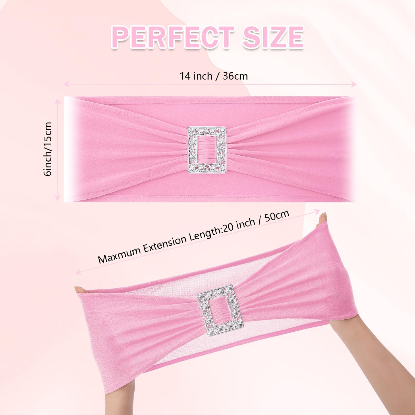 Joccun 30 PCS Spandex Chair Sashes Bows Stretch Chair Cover Band with Buckle Slider Universal Elastic Chair Ties for Wedding Banquet Party Event Decoration (Pink)