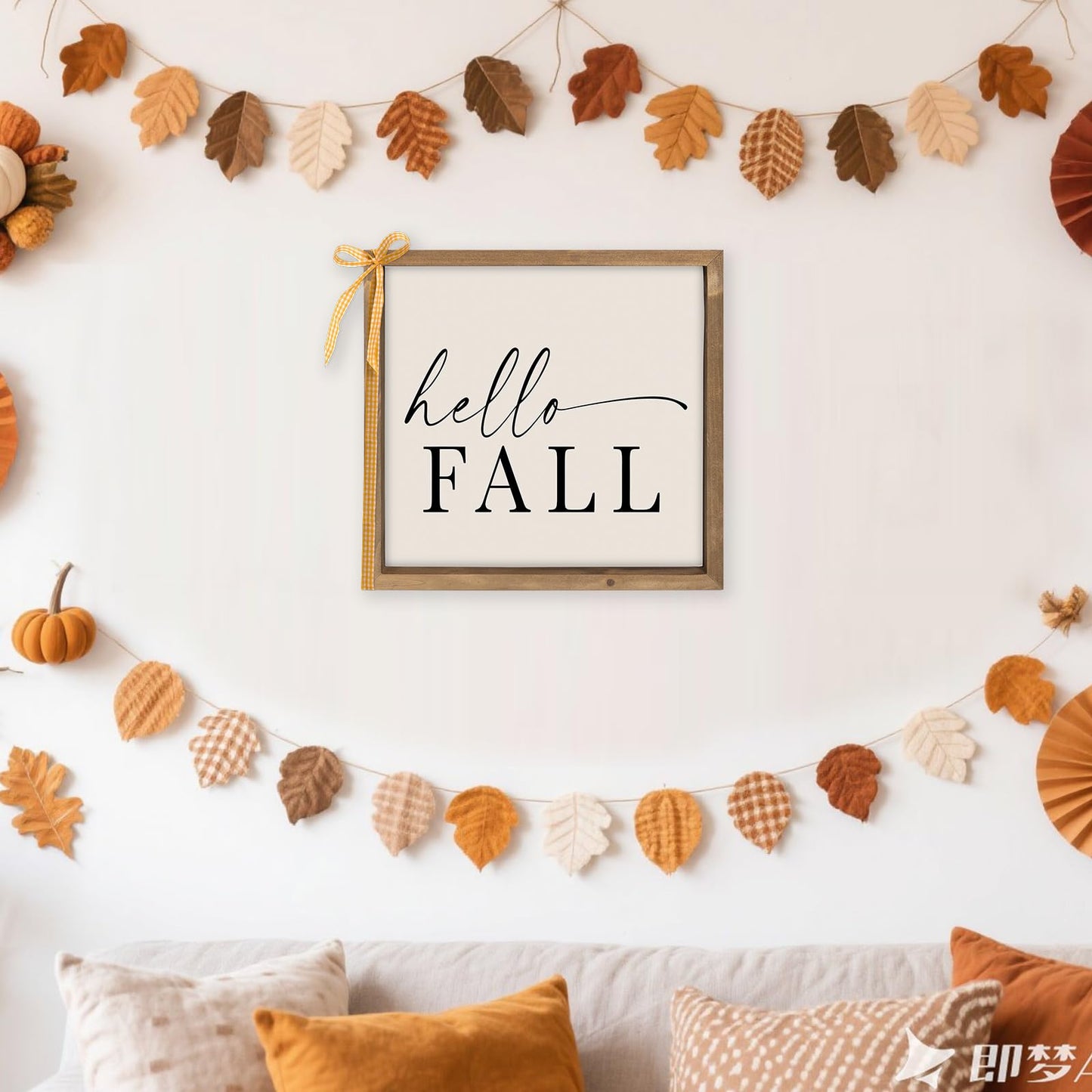 pechpell Wooden Hello Fall Sign, 11.8 Inch Autumn Decorative Signage Plaques Decor, Indoor Wall Art Framed Table Shelf Desk Rustic Farmhouse Decorations for Home Office