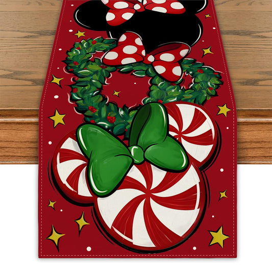 Christmas Table Runner Christmas Cartoon Mouse Table Cover New Year Winter Xmas Decor Red Christmas Decorations for Home Party