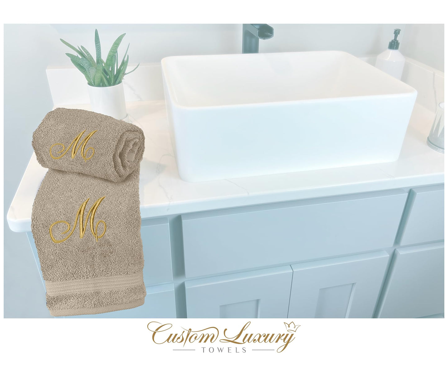 Custom Luxury Towels Monogrammed Hand Towels for Bathroom | Set of 2 | Genuine Turkish Towels | Choose Towel and Thread Color | A - Z | Monogrammed Towels with Embroidered Script Font