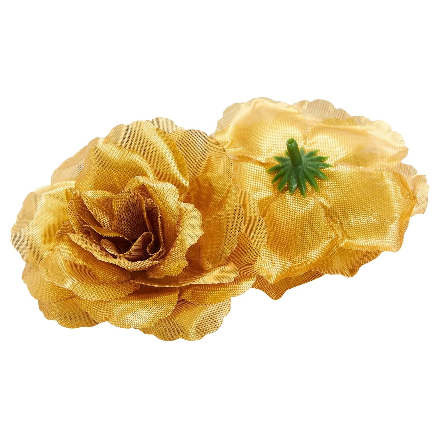 50 Pack Gold Roses Artificial Flowers Bulk, 3 Inch Stemless Fake Silk Roses for Decorations, Wedding, Faux Bouquets