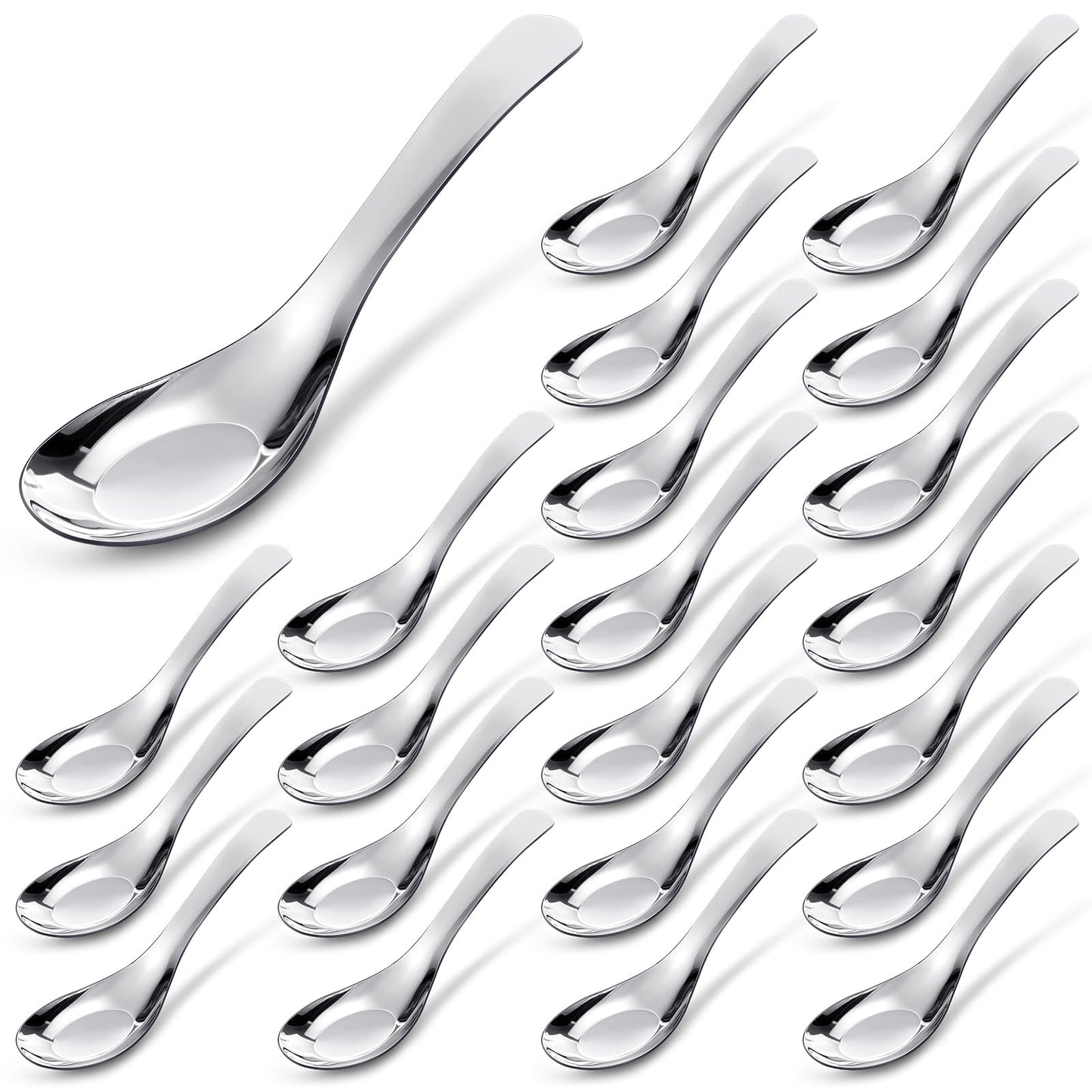 Tioncy 24 Pcs Stainless Steel Soup Spoons Mirror Polished Asian Soup Spoons for Bouillon Dessert Cereal Ramen Pho Wonton Dumpling Noodles