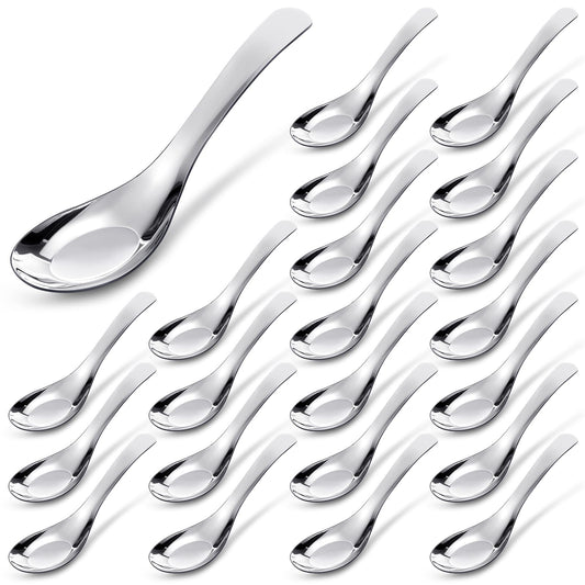 Tioncy 24 Pcs Stainless Steel Soup Spoons Mirror Polished Asian Soup Spoons for Bouillon Dessert Cereal Ramen Pho Wonton Dumpling Noodles