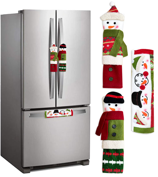 PTFNY 3 Piece Set Christmas Snowman Refrigerator Door Handle Covers Appliance Handle Covers Christmas Decorations Fits Standard Size Kitchen Refrigerator Microwave Oven Or Dishwasher