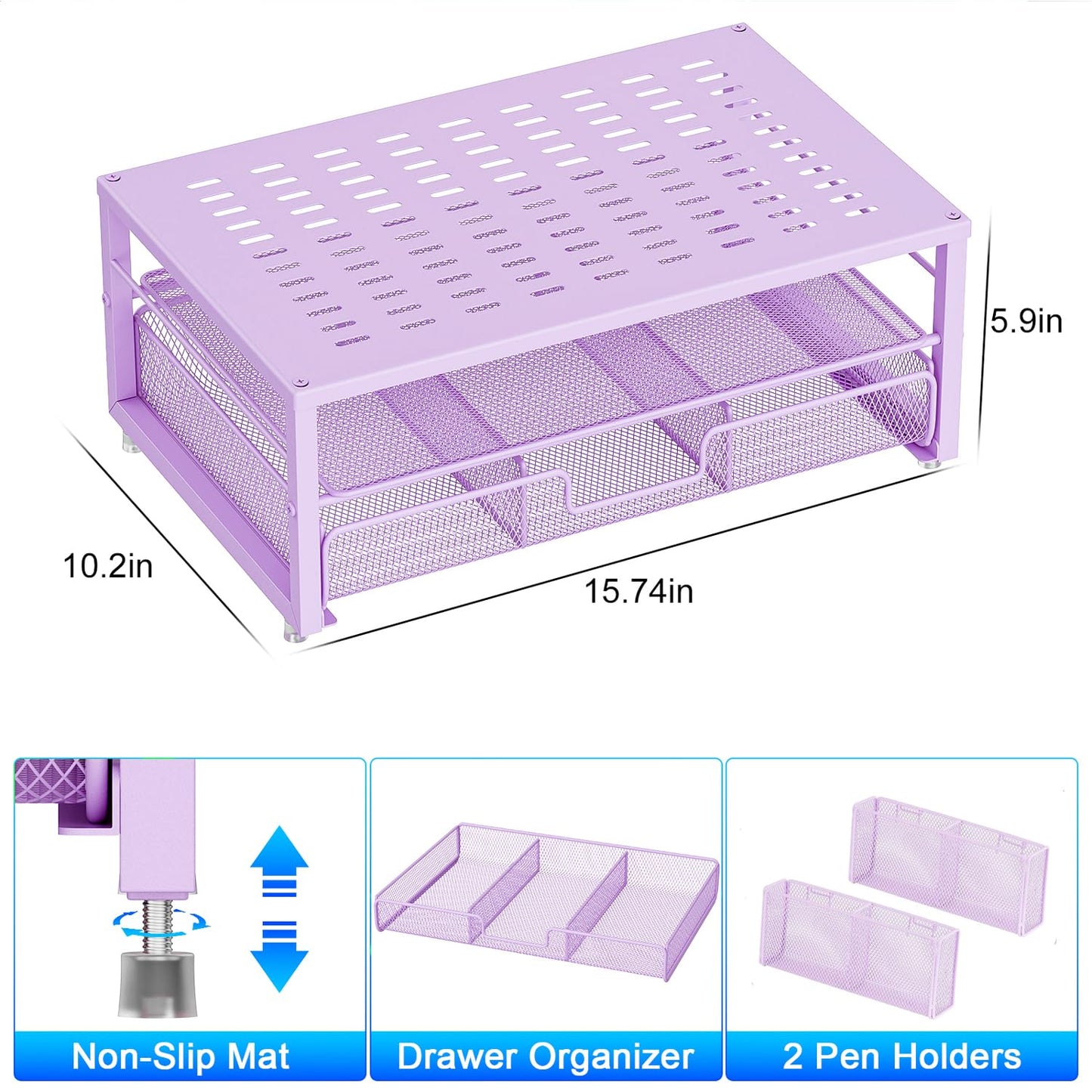 gianotter Desk Organizers and Accessories, Monitor Stand with Drawer and 2 Pen Holder, Purple Desk Accessories, Computer Stand Suitable for Offices and Dormitories (Purple)