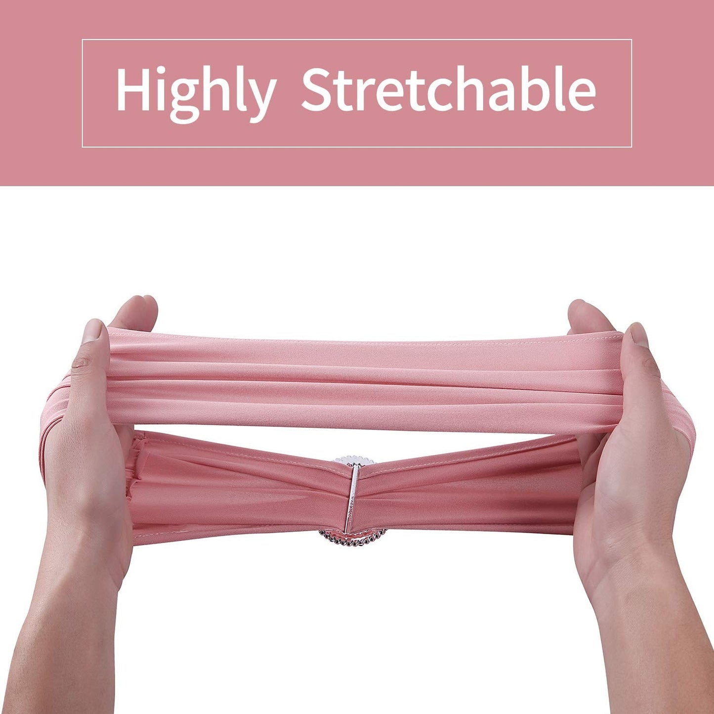 Peomeise 100pcs Dusty Pink Spandex Chair Sashes with Buckle Slider for Wedding, Party Decoration