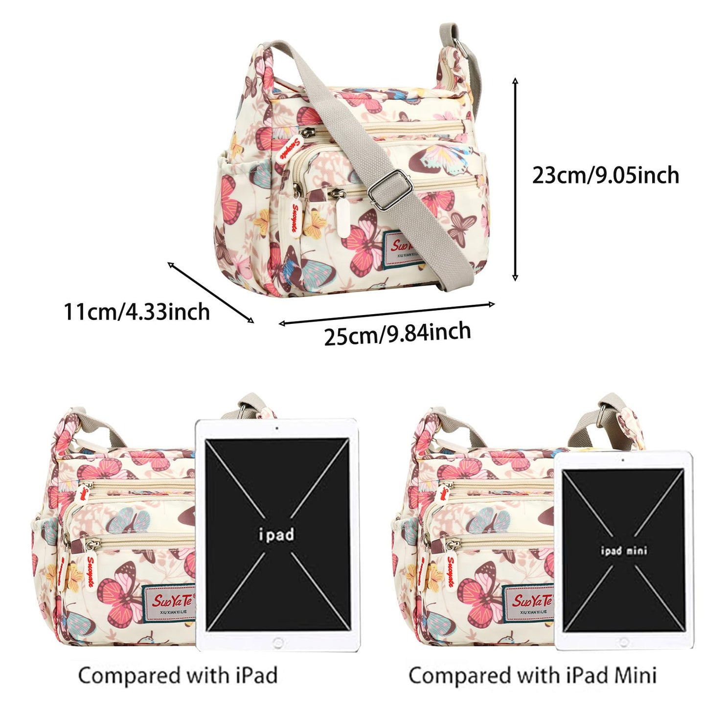 Crossbody Bag for Women Canvas Messenger Bag Waterproof Lightweight Shoulder Handbags with Multi Pocket Adjustable Strap for Daily Use Work Travel (Beige)