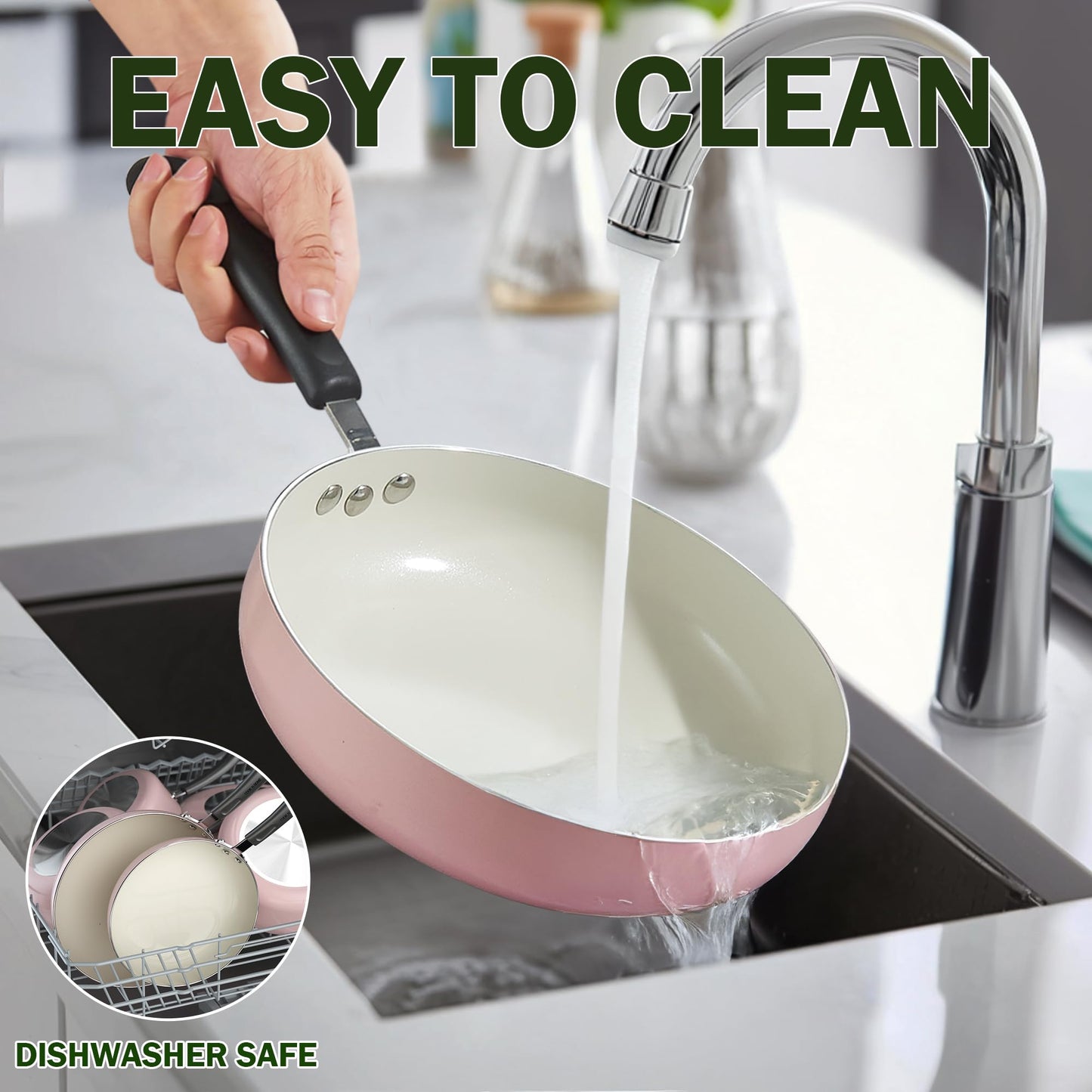 Cook N Home Pots and Pans Set Nonstick, 10-Piece Ceramic Kitchen Cookware Sets, Nonstick Cooking Set with Saucepans, Frying Pans, Dutch Oven Pot with Lids, Pink