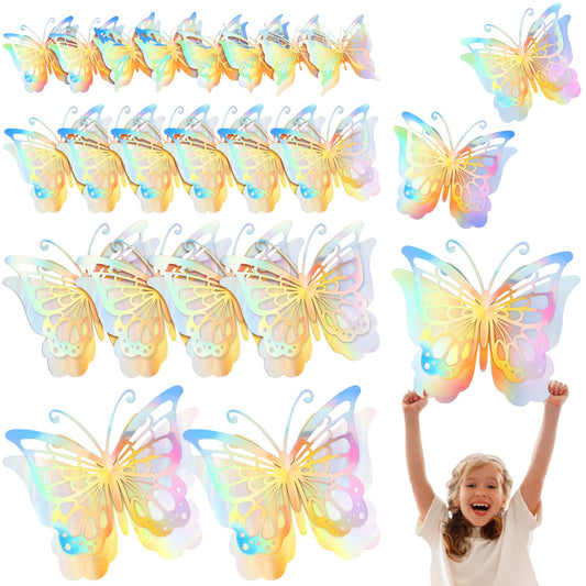 Kigeli 20 Pcs Butterfly Party Decorations Large Butterfly 3D Centerpieces Gold Wall Decor Paper Cutouts for Baby Shower Wedding Party Room, 4 Sizes(Laser Color)