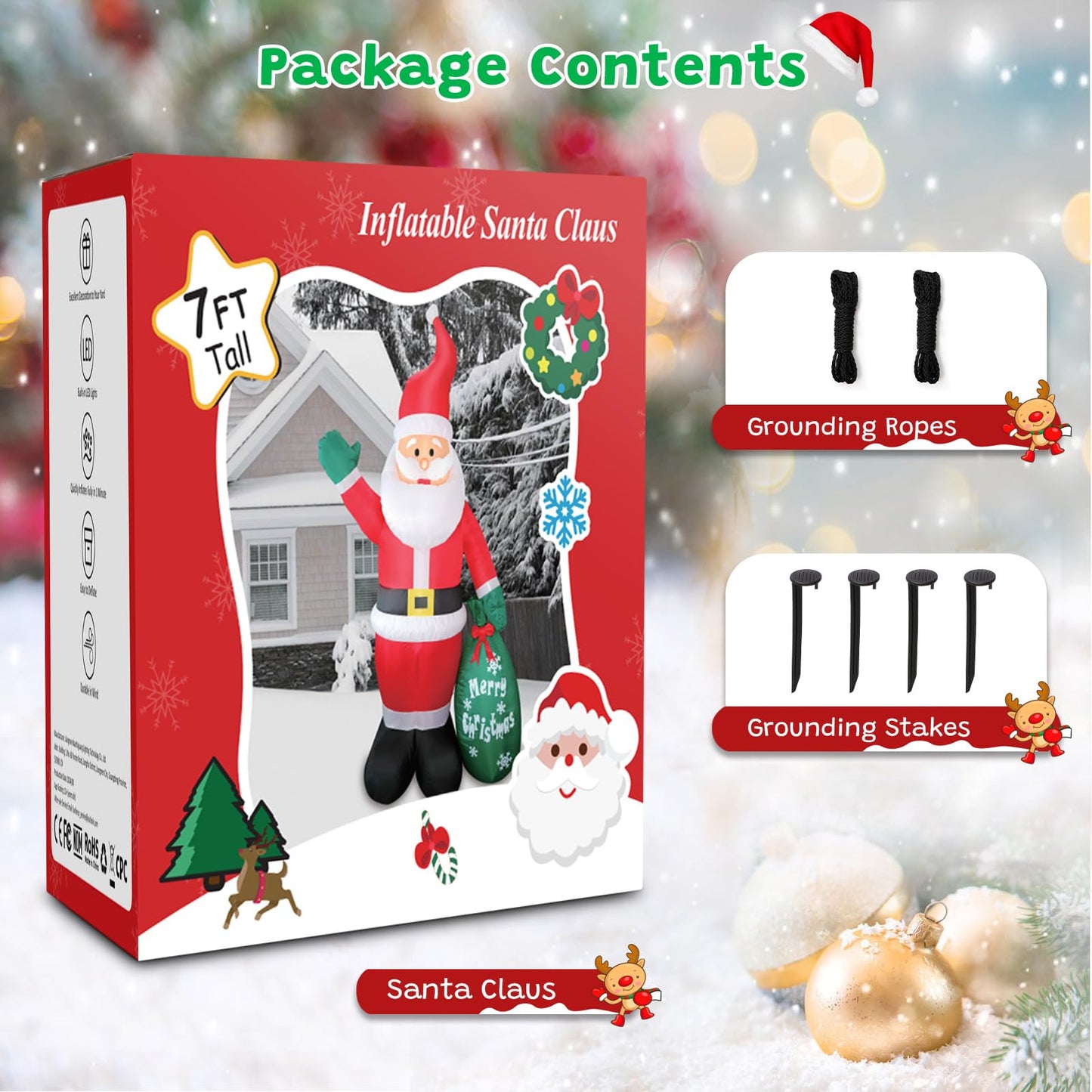 Omdekor 7FT Christmas Inflatable Santa Claus with Giant Gift Bag, Classic Blow up Outdoor Yard Decorations with Built-in Bright LED Lights for Holiday Xmas Party Display Lawn Garden Patio Home Decor