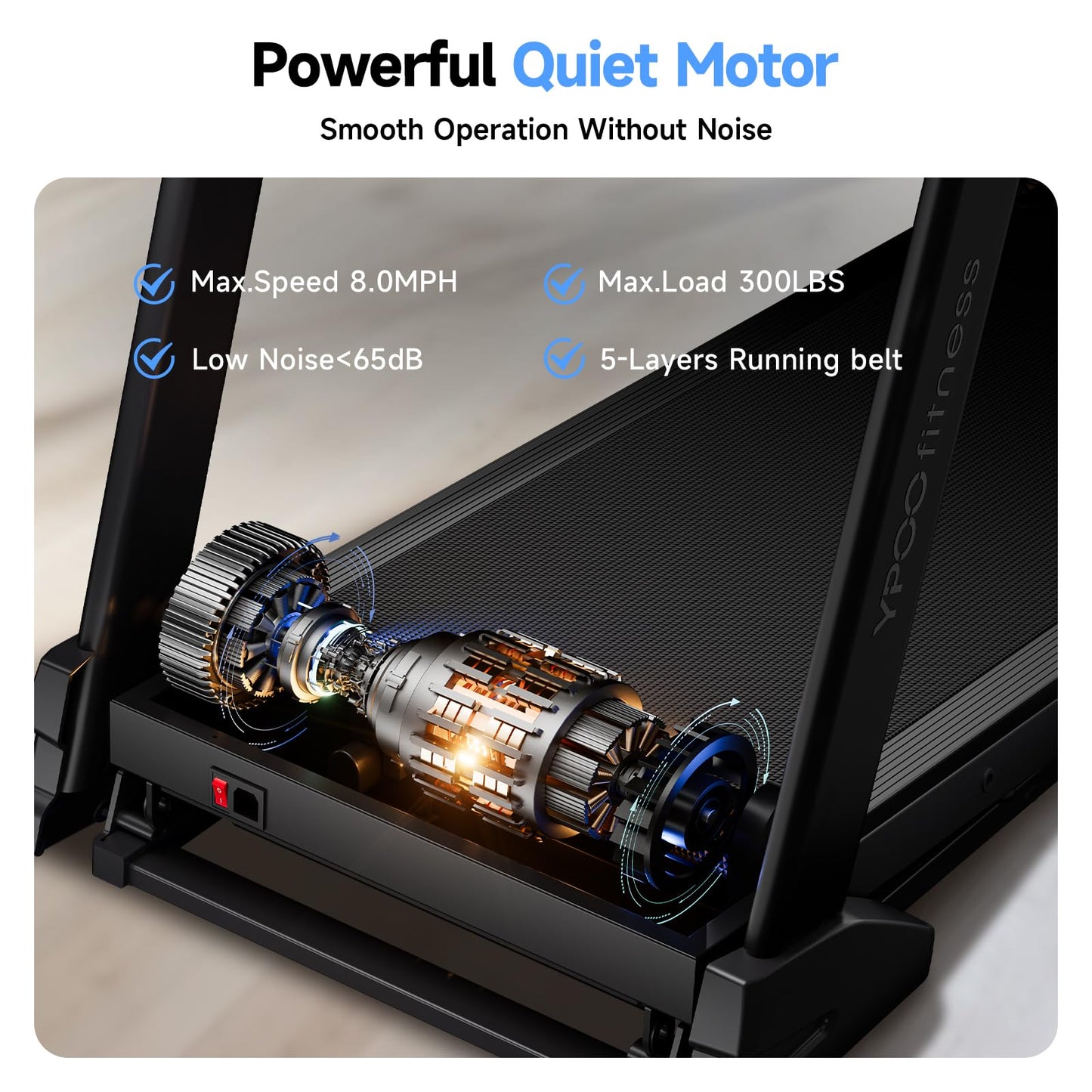 Treadmills for Home with Incline, Auto Foldable Running Treadmills, 8.0 MPH Walking Pad Treadmill with Bluetooth, 300 lbs Weight Capacity Quiet