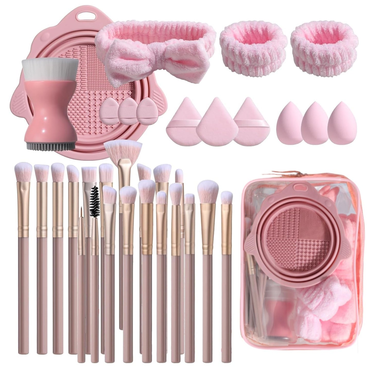 BS-MALL Makeup Brush Set 34 Pcs – Premium Synthetic Foundation Powder Concealers Eye Shadows Blush Brushes with Pouch (PINK)
