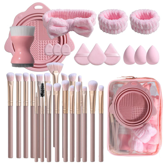 BS-MALL Makeup Brush Set 34 Pcs – Premium Synthetic Foundation Powder Concealers Eye Shadows Blush Brushes with Pouch (PINK)