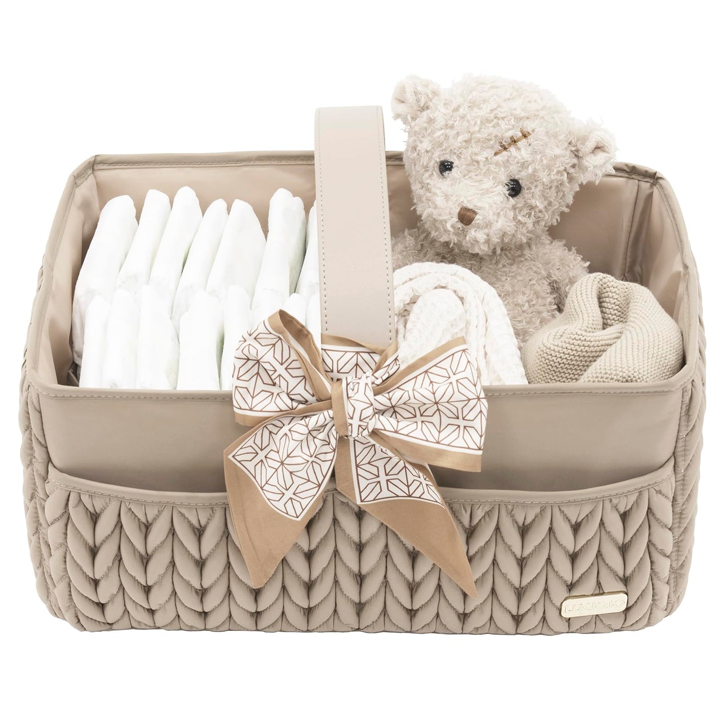 LUKJOJO Luxurious Baby Diaper Caddy, Nursery Storage Basket for Newborn Essentials, Travel Baby Basket for Diapers Baby Wipes, Organizer Tote Bag Storage Bin, Baby Shower Gifts(Beige)