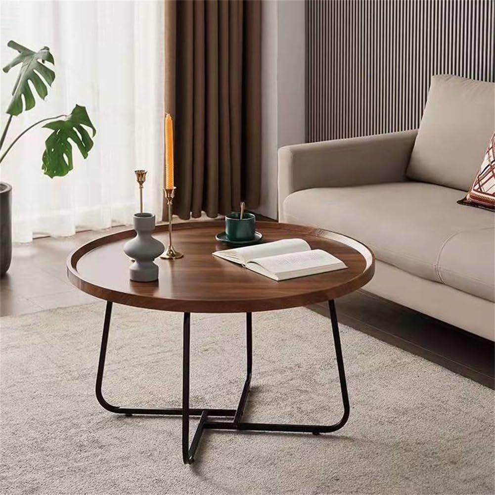 Nesting Coffee Table Set of 2, Round Center Table with Non Slip Feet Side,End Tables with Wood Grain Top for Living Room Office Wood Grain Brown,28 * 18in&20 * 15in