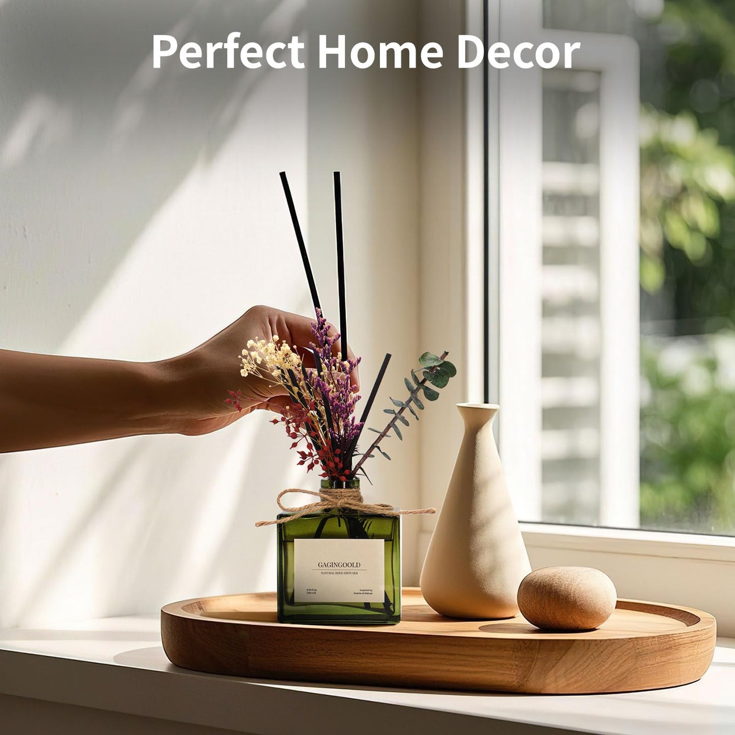 GAGINGOOLD Reed Diffuser, 6.09 oz Sandalwood Scent Diffuser with Sticks & Dried Flowers, 120 Days Long Lasting Reed diffusers for Home, Elegant Fragrance for Bathroom Bedroom Office Decor, air Fresh