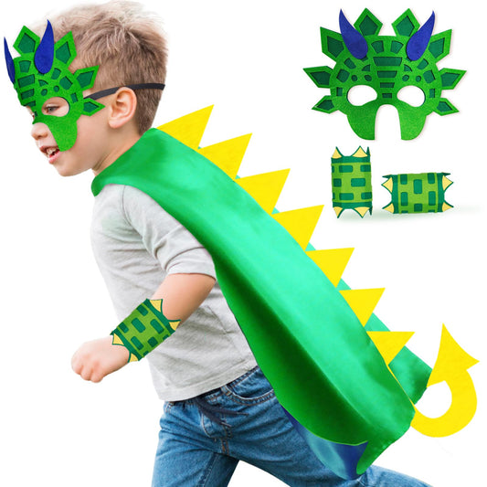 iROLEWIN Dinosaur-Costume for Toddler Kids Dragon-Cape-Mask and Bracelets as Boys Girls Dress Up for Play Toys Party Gifts