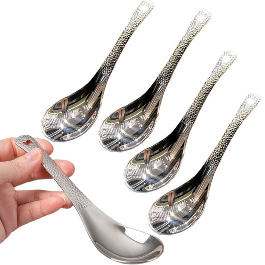 OULIGET Thickened Stainless Steel Soup Spoons, Asian Chinese Japanese Flat Soup Spoons Large for Ramen Pho Wonton Dumpling Miso, Deep Oval Hook Design, Set of 4,6.5 Inches