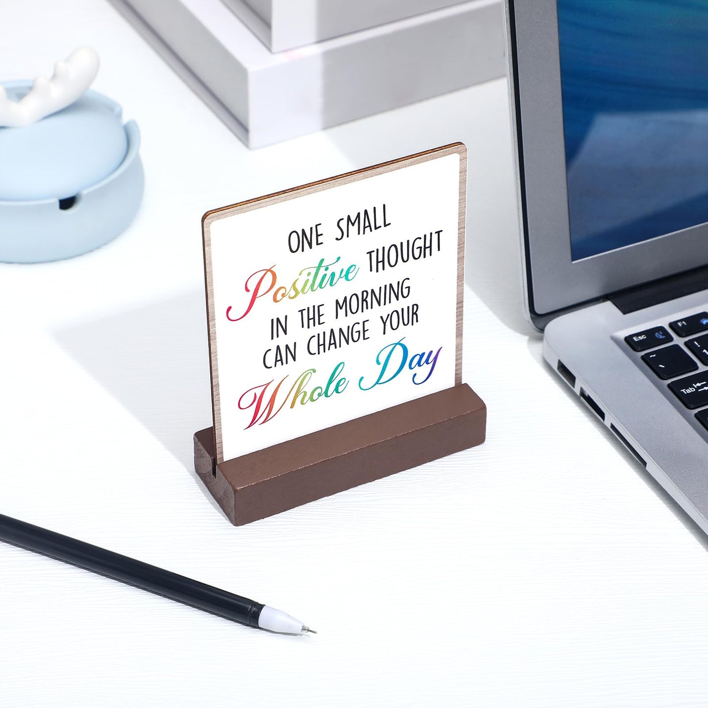 4 Pieces Inspirational Quotes Bible Desk Decor Wood Block Plaque Rustic Encouragement Gifts for Women Motivational Desk Decor Positive Wooden Table Signs with Wooden Stand (Inspirational Style)