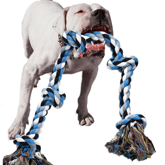 LECHONG Dog Toys for Aggressive Chewers Tough Rope Chew Toys for Large and Medium Dog 3 Feet 5 Knots Indestructible Cotton Rope for Large Breed Dog Tug of War Dog Toy Teeth Cleaning