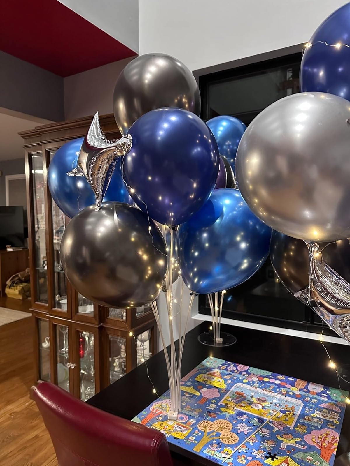 MYZSBRDM 2Sets Black and Gold Balloon Stand,Black Gold Balloons Stands for Table,Black Gold Balloons Centerpieces for Tables,for Birthday,Wedding,Anniversary Party Decorations.（With light string)