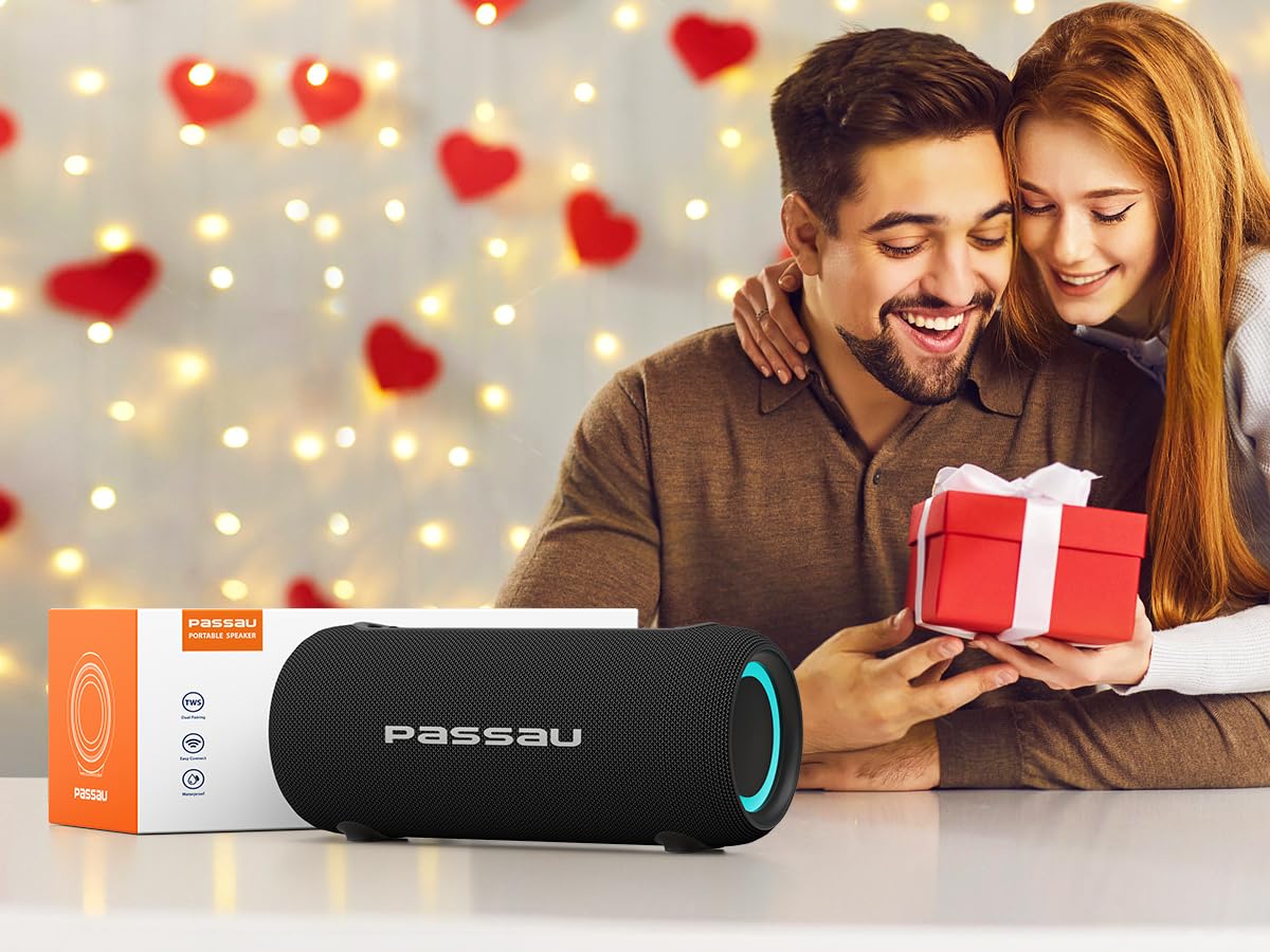 Passau Portable Bluetooth Speakers Loud 40W Peak Stereo Sound, Passive Radiators-Deep Bass, All Day Playtime, Adjustable Strap, BT5.3, IPX5 Wireless Speaker RGB Lights for Indoor Outdoor