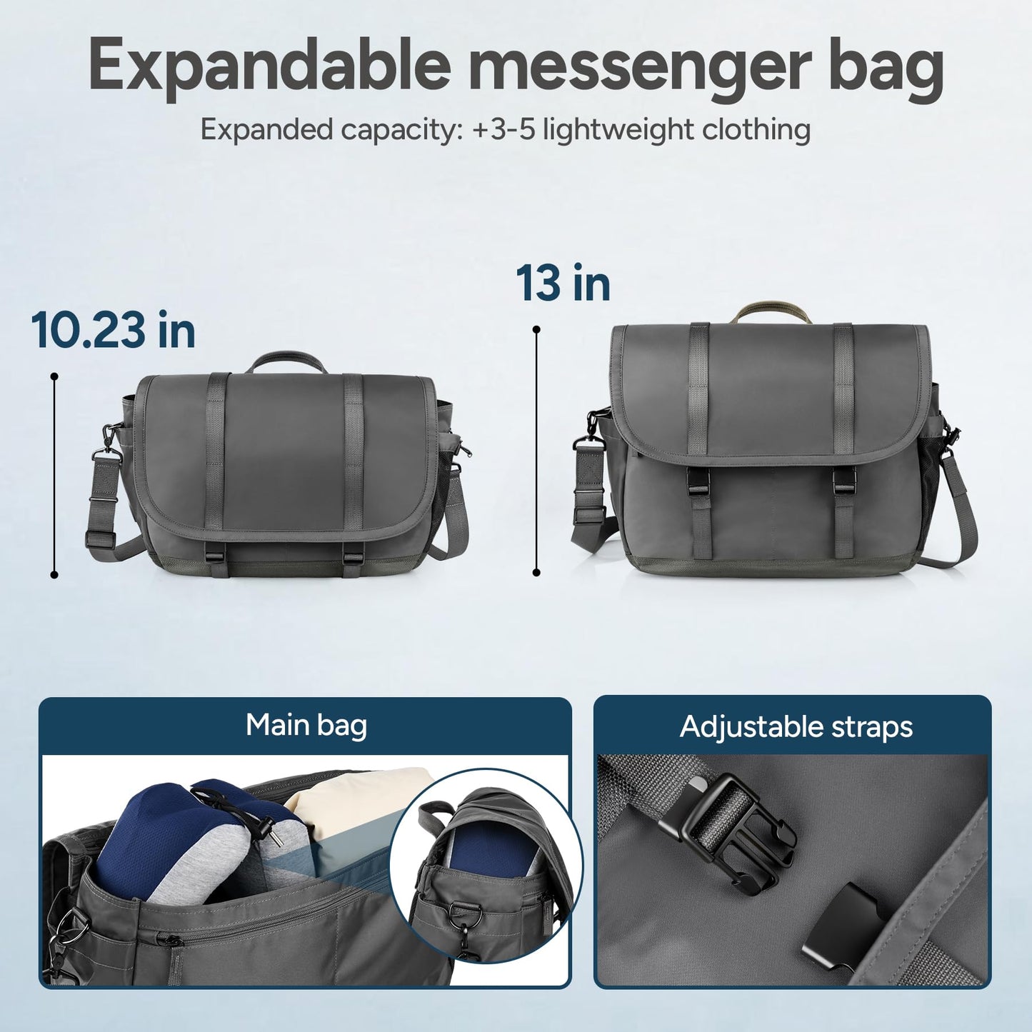 travel inspira Messenger Bag for Men/Women, Anti-theft Lightweight Men's Laptop Bag 16 inch Water Resistant Crossbody Satchel Bags Computer Work Office College Bag with Shoulder Strap, Grey