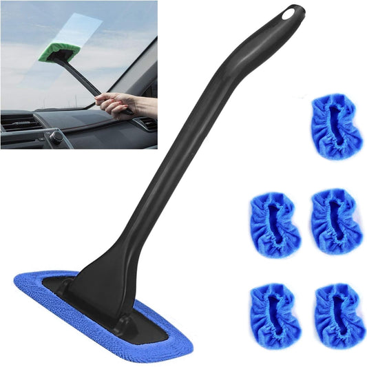 Windshield Cleaning Tool Windshield Cleaning Wand Auto Window Cleaner,5 Pieces Reusable Cloth Pads for Car Interior, Dirty Car Washing Brushes (Green)