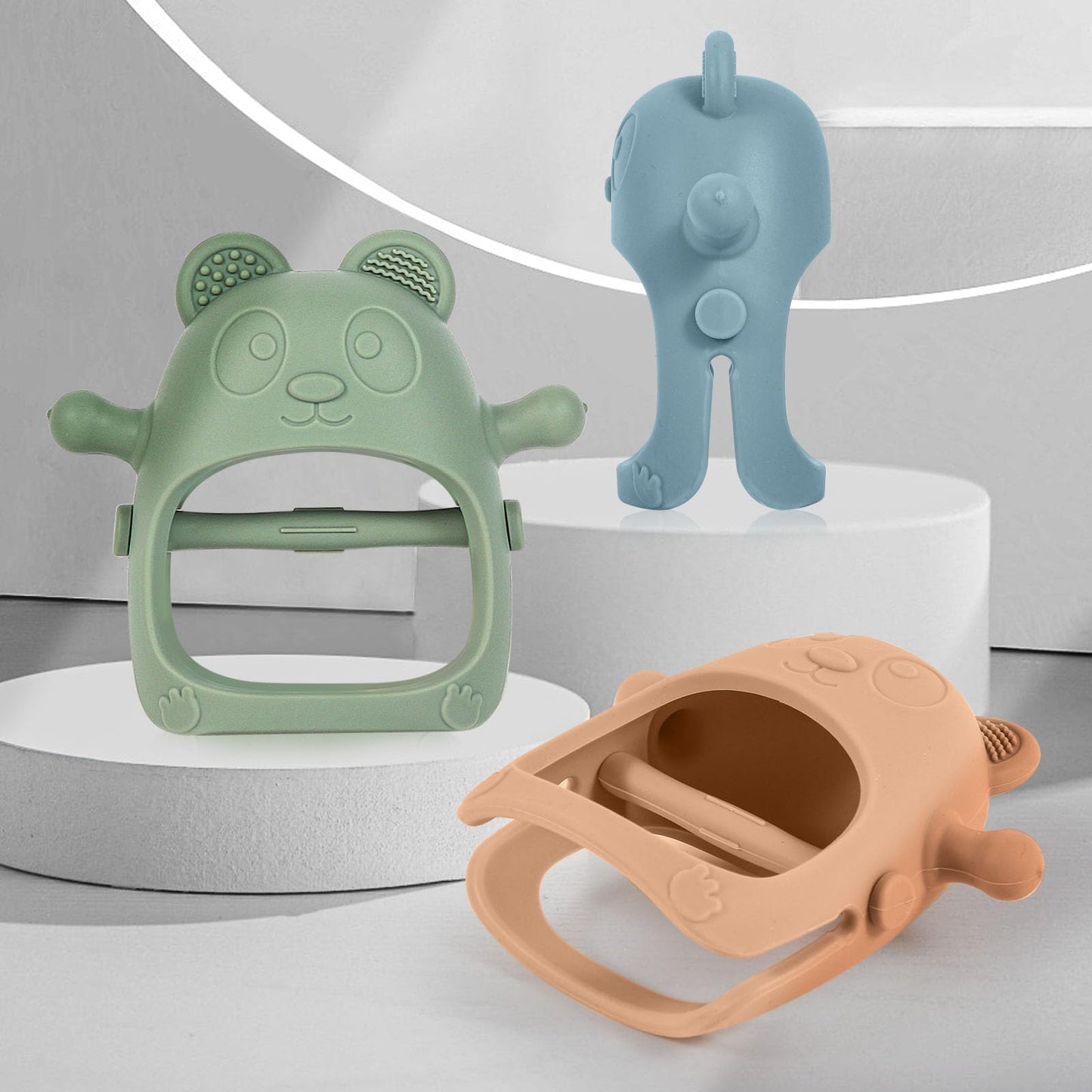 Eascrozn Baby Teething Toys for Infants 3+ Months Set of 3, Easy to Hold Silicone Teething Mitten with Soft Textures for Sensory Exploration and Teething Pain Relief, Baby Chew Toys for Sucking Needs