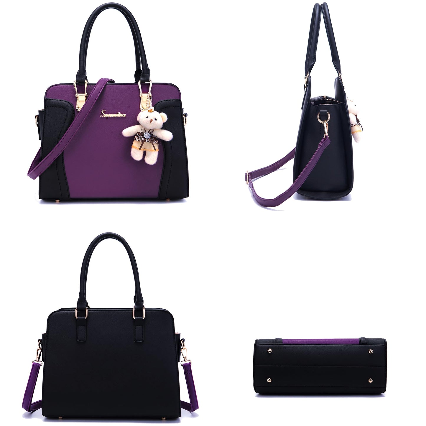 Soperwillton Purses for Women Crossbody Shoulder Handbags Top Handle Satchel Tote Bag Wallet Set 3pcs