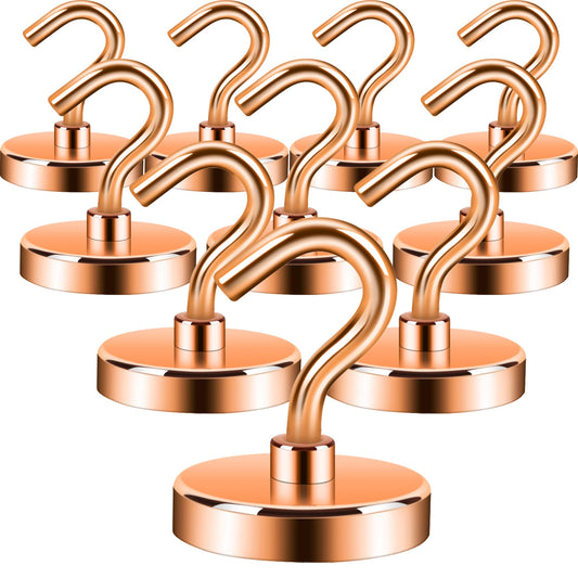 Neosmuk Magnetic Hooks,30lb+ Heavy Duty Earth Magnets with Hook for Refrigerator, Extra Strong Cruise Hook for Hanging, Magnetic Hanger for Cabins, Grill (Silver White, Pack of 10)